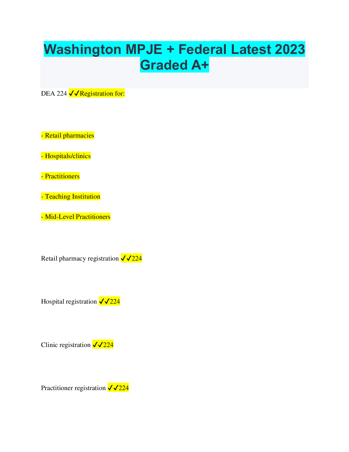 Recommended document preview for Washington MPJE Federal Latest With 450 Questions and Answers Graded A+